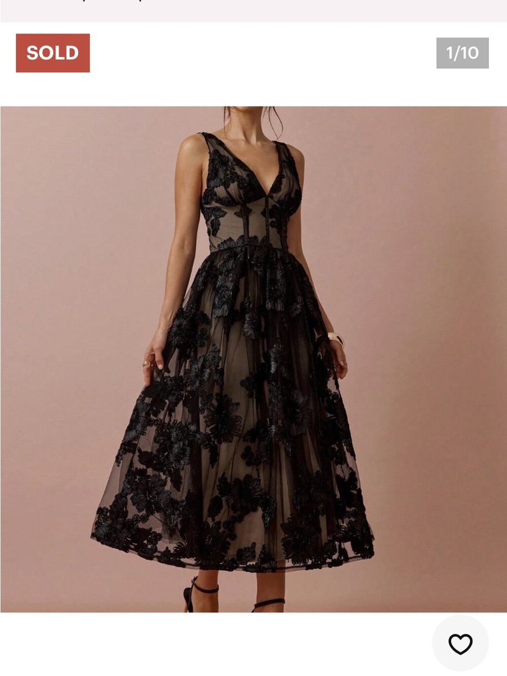 Black Elegant Women's Romantic Floral Mesh V-Neck Princess Dress